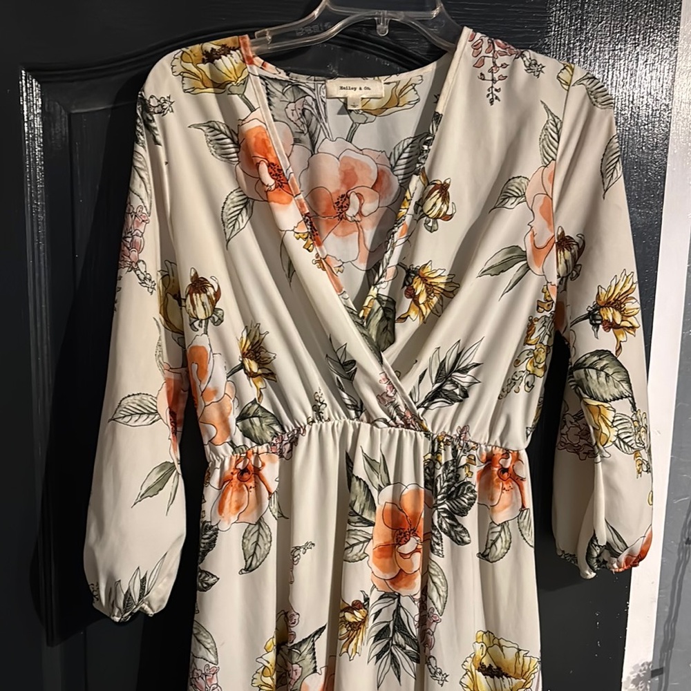 Cream Long Sleeve Wrap Sundress with Bishop Sleeves